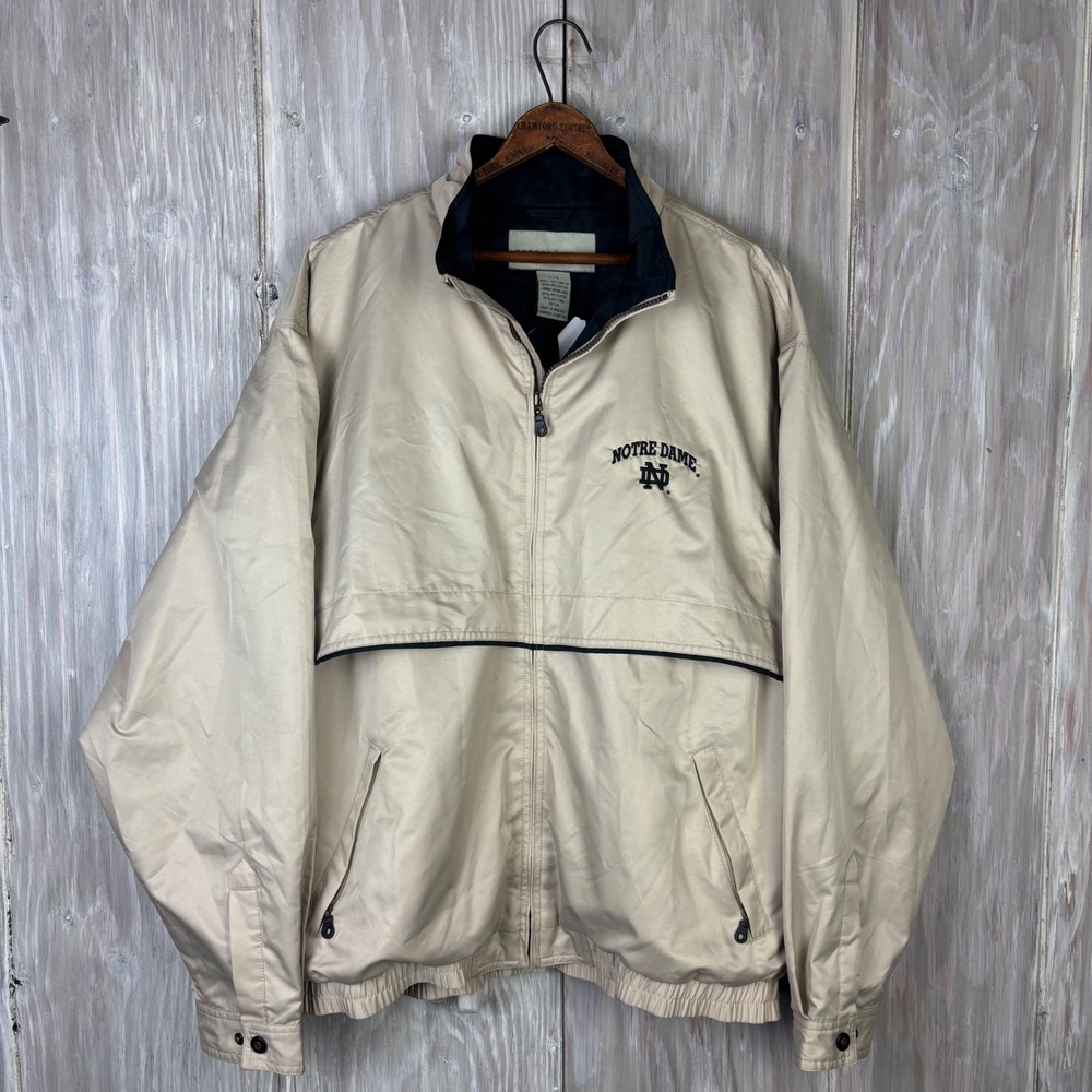 Notre Dame Fighting Irish‎ Windbreaker Jacket Tan Mens L Cutter & Buck Dad VTG
